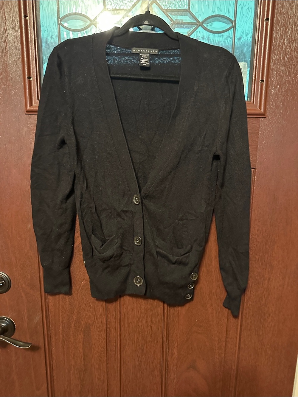 Apostrophe Black Button-Front Women's Cardigan